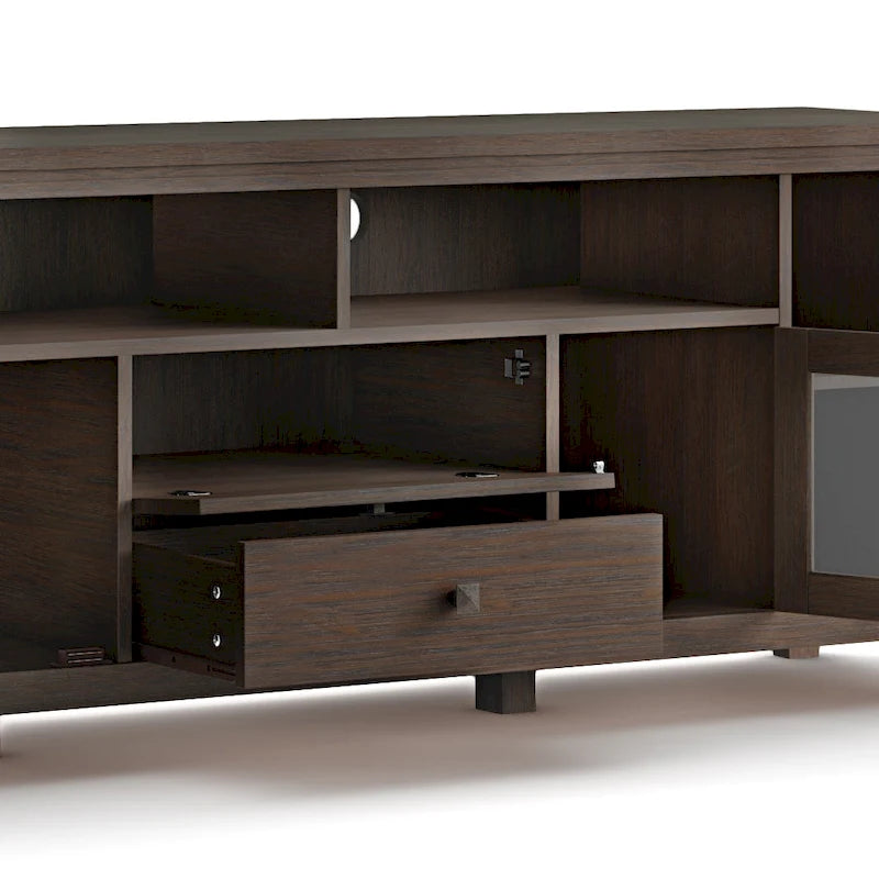 TV-Möbel aus Massivholz mit Türen aus gehärtetem Glas, 183 cm B x 44,5 cm T x 66 cm H