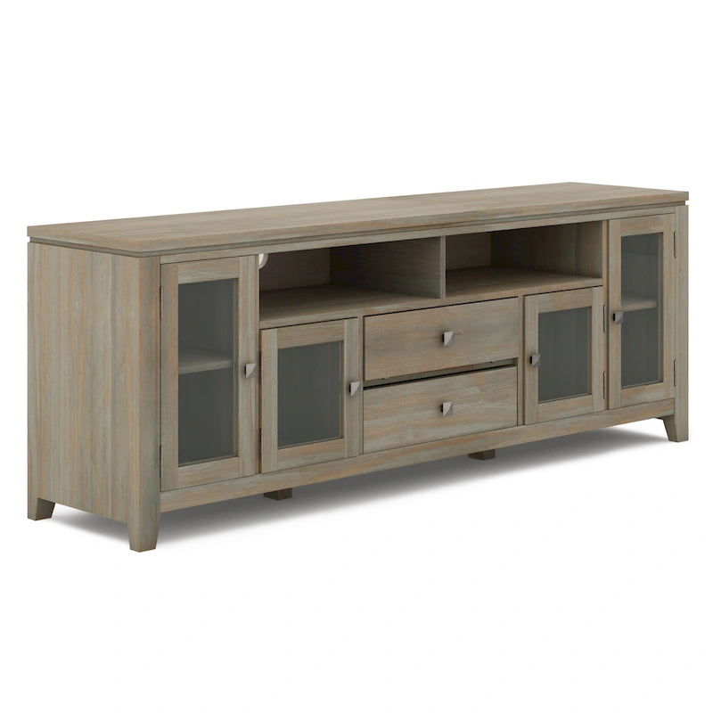TV-Möbel aus Massivholz mit Türen aus gehärtetem Glas, 183 cm B x 44,5 cm T x 66 cm H