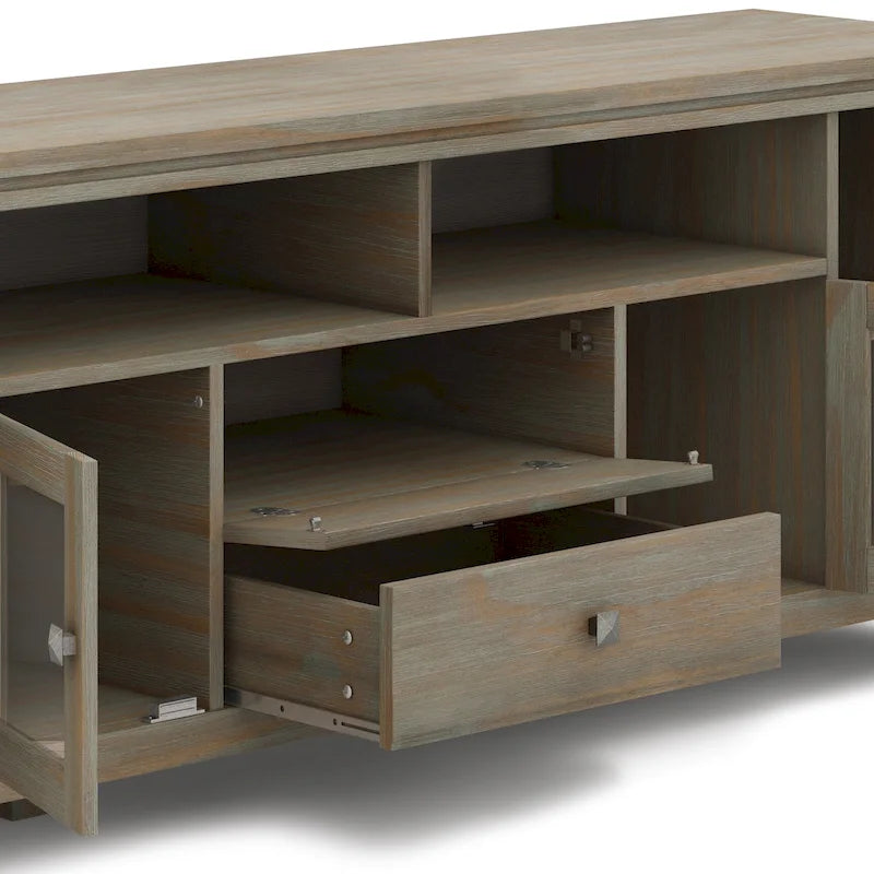 TV-Möbel aus Massivholz mit Türen aus gehärtetem Glas, 183 cm B x 44,5 cm T x 66 cm H