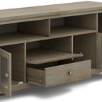 TV-Möbel aus Massivholz mit Türen aus gehärtetem Glas, 183 cm B x 44,5 cm T x 66 cm H