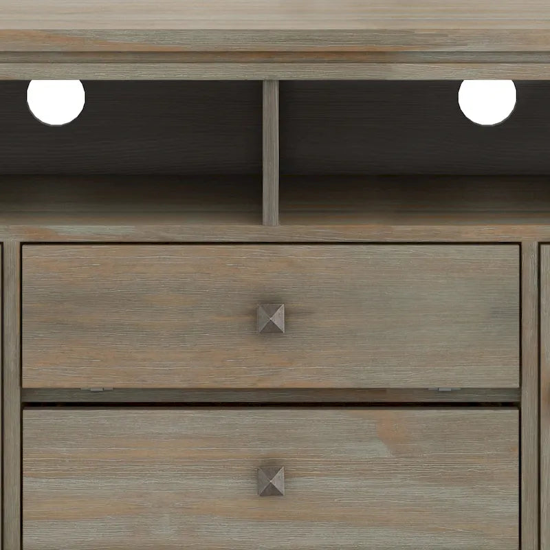 TV-Möbel aus Massivholz mit Türen aus gehärtetem Glas, 183 cm B x 44,5 cm T x 66 cm H