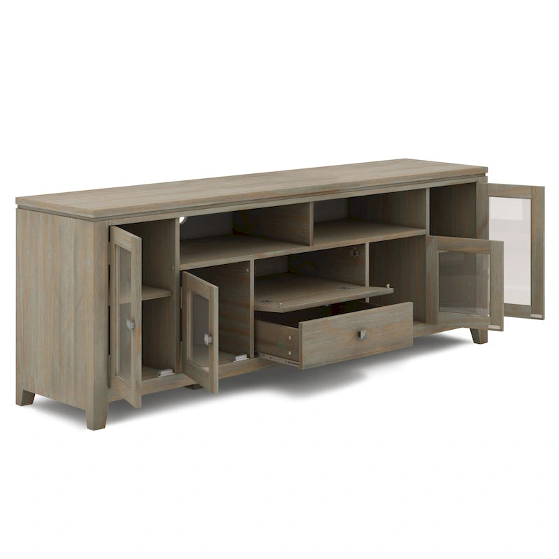 TV-Möbel aus Massivholz mit Türen aus gehärtetem Glas, 183 cm B x 44,5 cm T x 66 cm H