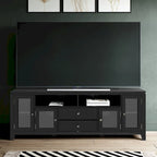 TV-Möbel aus Massivholz mit Türen aus gehärtetem Glas, 183 cm B x 44,5 cm T x 66 cm H