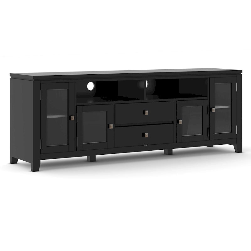 TV-Möbel aus Massivholz mit Türen aus gehärtetem Glas, 183 cm B x 44,5 cm T x 66 cm H