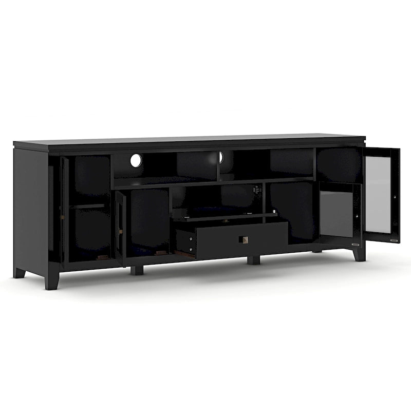 TV-Möbel aus Massivholz mit Türen aus gehärtetem Glas, 183 cm B x 44,5 cm T x 66 cm H
