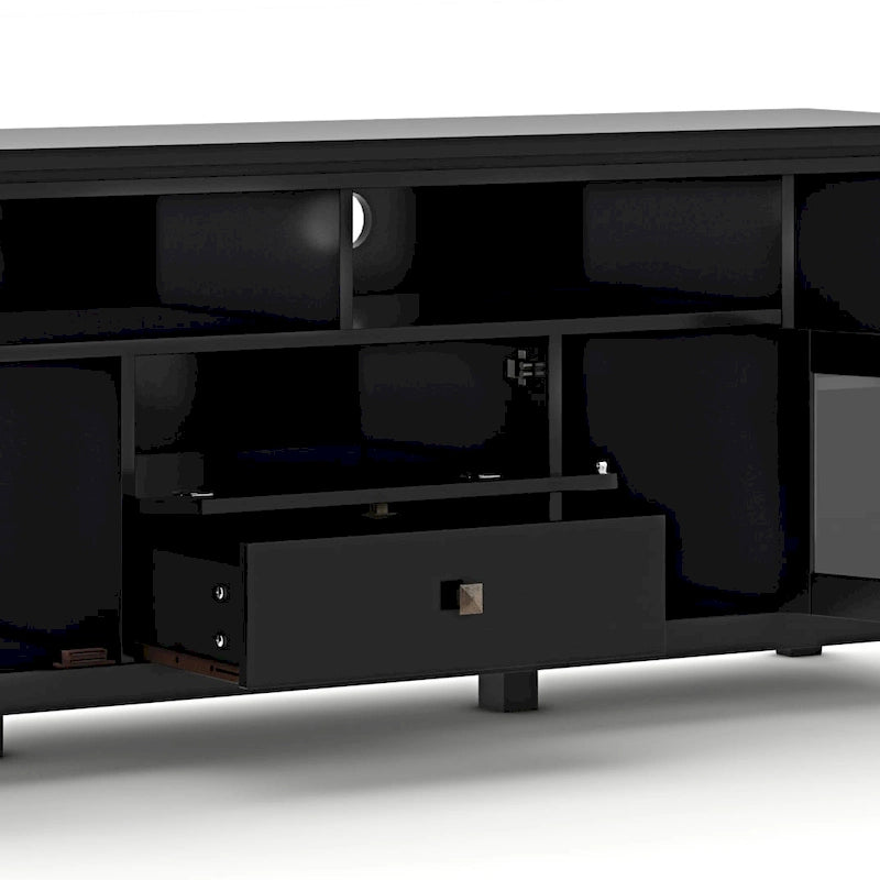 TV-Möbel aus Massivholz mit Türen aus gehärtetem Glas, 183 cm B x 44,5 cm T x 66 cm H