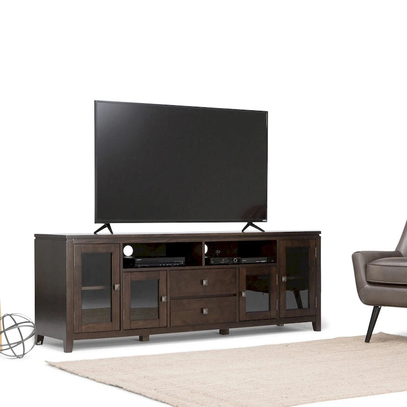 TV-Möbel aus Massivholz mit Türen aus gehärtetem Glas, 183 cm B x 44,5 cm T x 66 cm H