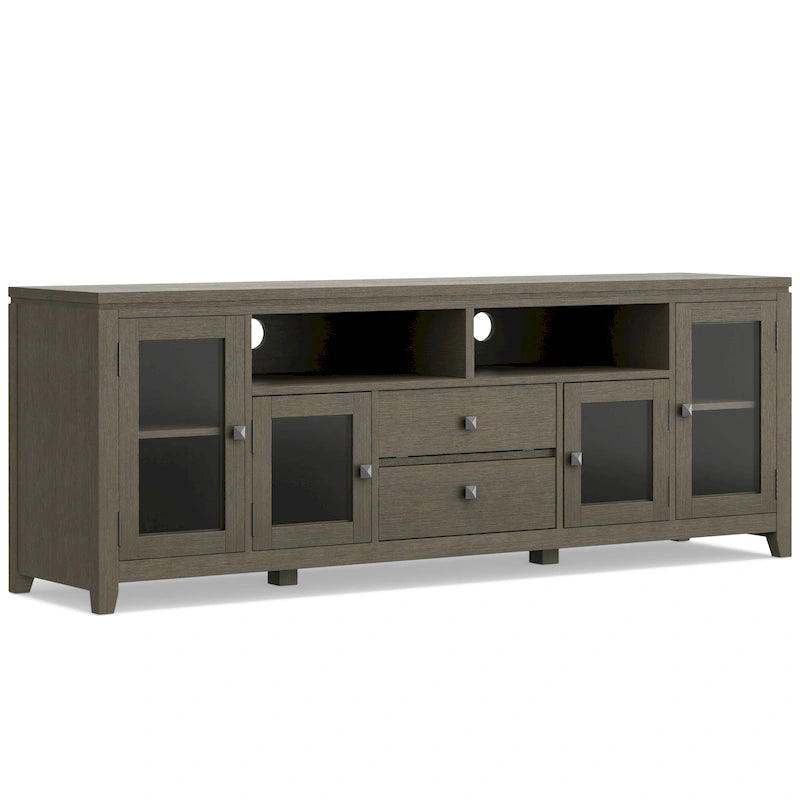 TV-Möbel aus Massivholz mit Türen aus gehärtetem Glas, 183 cm B x 44,5 cm T x 66 cm H