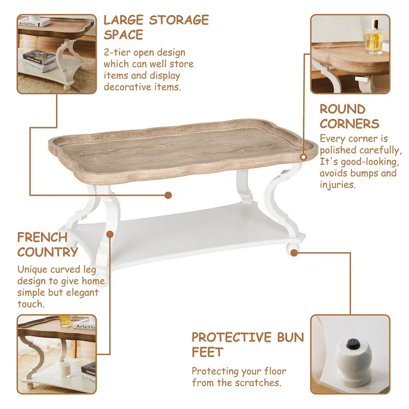 Rechteckiger Couchtisch aus MDF mit Tablettplatte und unterer Ablage