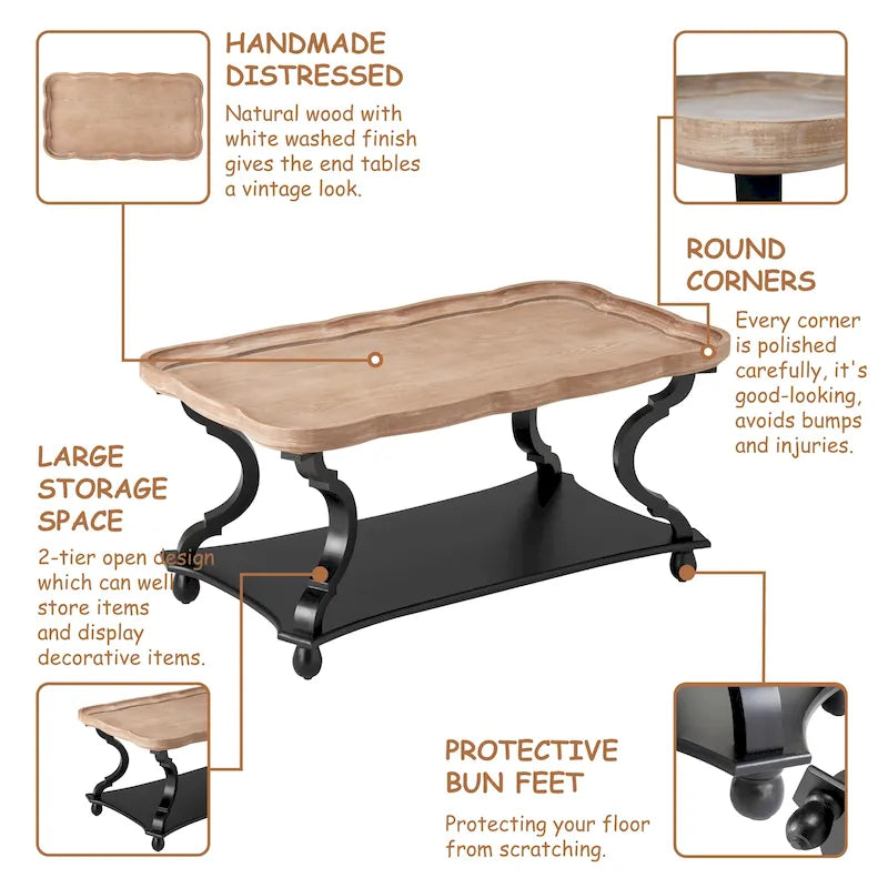 Rechteckiger Couchtisch aus MDF mit Tablettplatte und unterer Ablage