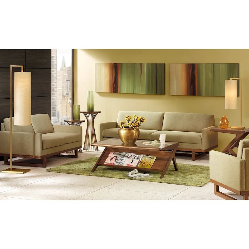 Rechteckiger Couchtisch aus Massivholz und gehärtetem Glas mit offenem Fach, 114 cm B x 68,5 cm T x 40,6 cm H