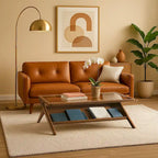 Rechteckiger Couchtisch aus Massivholz und gehärtetem Glas mit offenem Fach, 114 cm B x 68,5 cm T x 40,6 cm H