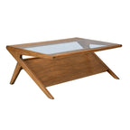 Rechteckiger Couchtisch aus Massivholz und gehärtetem Glas mit offenem Fach, 114 cm B x 68,5 cm T x 40,6 cm H