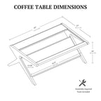 Rechteckiger Couchtisch aus Massivholz und gehärtetem Glas mit offenem Fach, 114 cm B x 68,5 cm T x 40,6 cm H