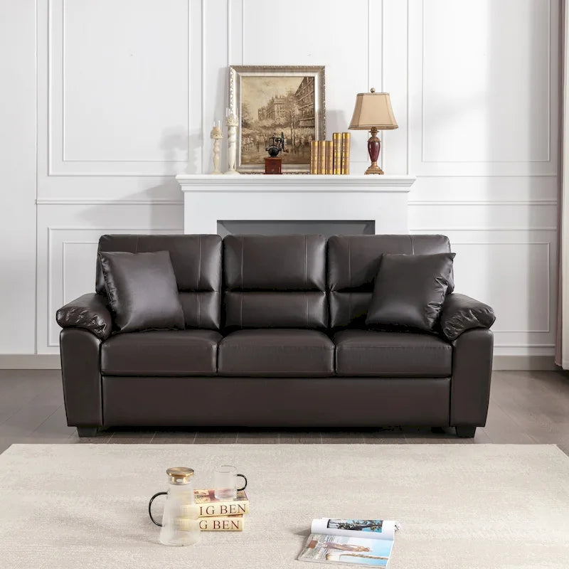 Kunstleder-Dreisitzer-Sofa mit hoher Rückenlehne und gepolsterten Armlehnen 210 cm B x 82,5 cm T x 96,5 cm H