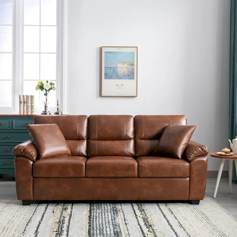 Kunstleder-Dreisitzer-Sofa mit hoher Rückenlehne und gepolsterten Armlehnen 210 cm B x 82,5 cm T x 96,5 cm H