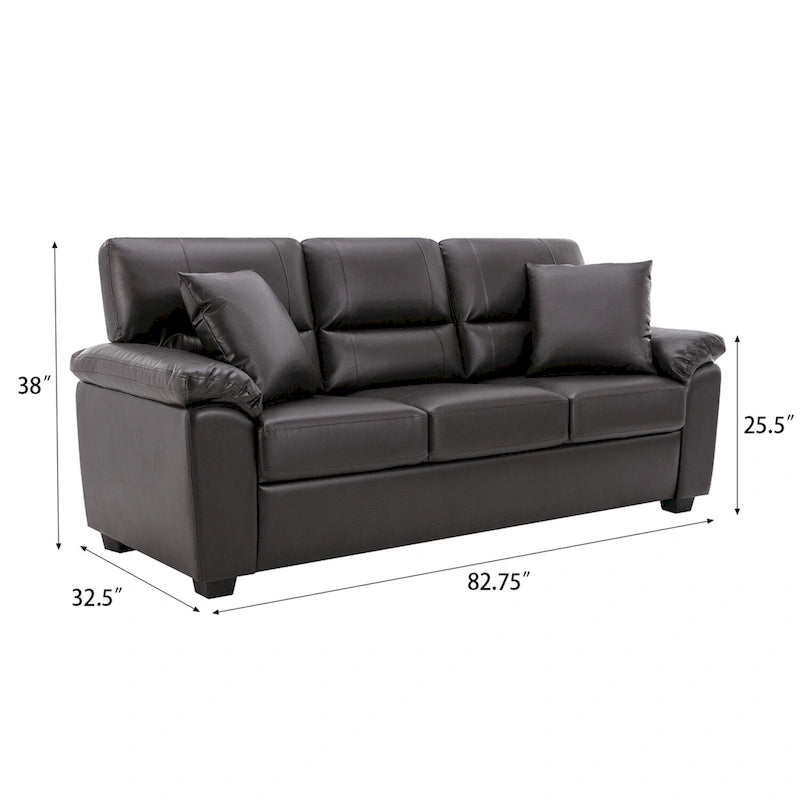 Kunstleder-Dreisitzer-Sofa mit hoher Rückenlehne und gepolsterten Armlehnen 210 cm B x 82,5 cm T x 96,5 cm H