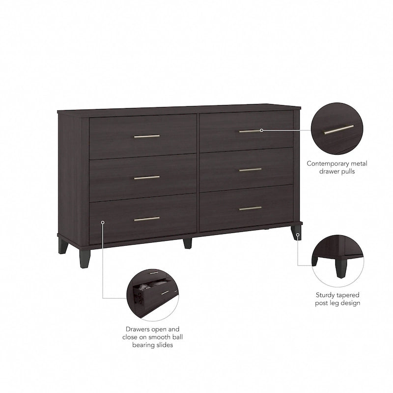 Kommode, MDF & Laminat, 6 Schubladen mit kugelgelagerten Auszügen, 150,6 cm B x 41,9 cm T x 85,9 cm H