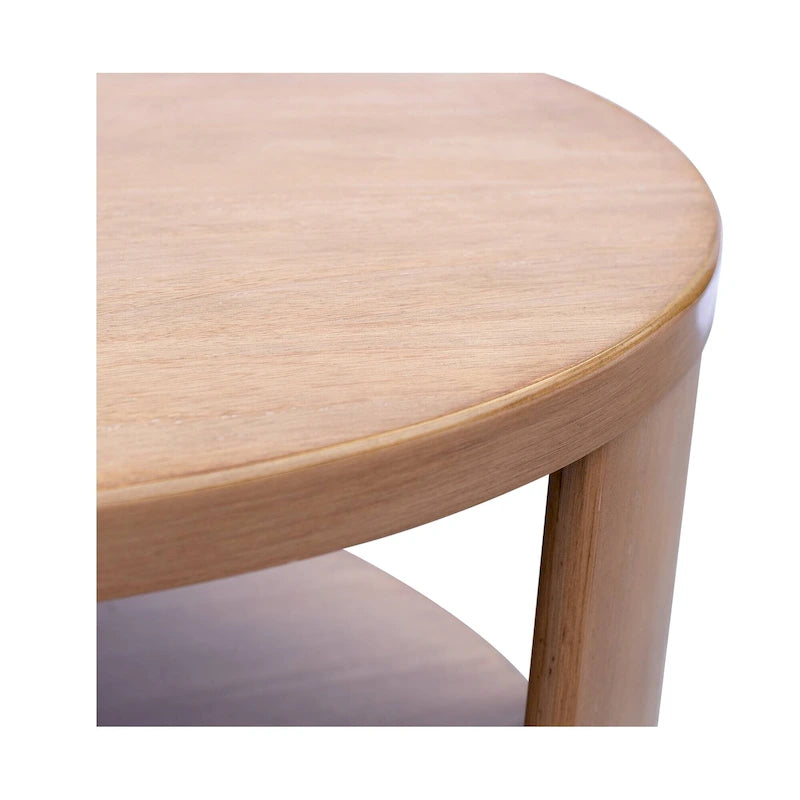 Runder Couchtisch aus Kautschukholzfurnier mit fester Ablage, 91,4 cm Durchmesser x 45,7 cm H