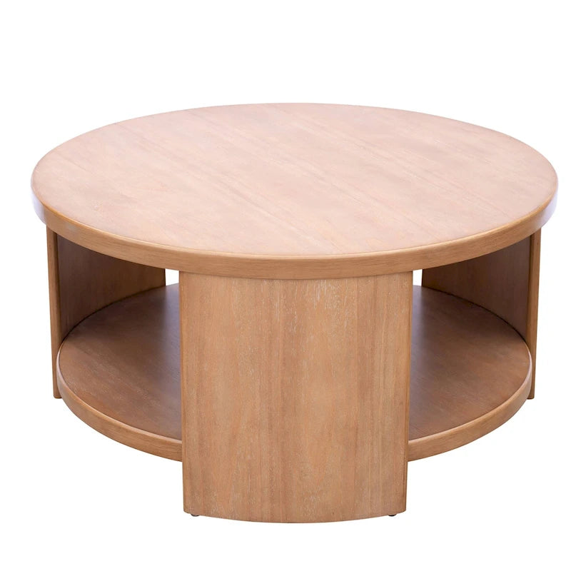 Runder Couchtisch aus Kautschukholzfurnier mit fester Ablage, 91,4 cm Durchmesser x 45,7 cm H