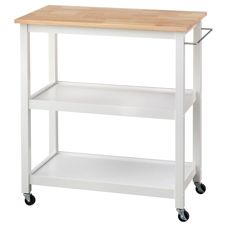 Rollbarer Küchenwagen aus Kautschukholz und MDF mit 2 Ablagen und Handtuchhalter, 86,4 cm B x 46,4 cm T x 88,9 cm H