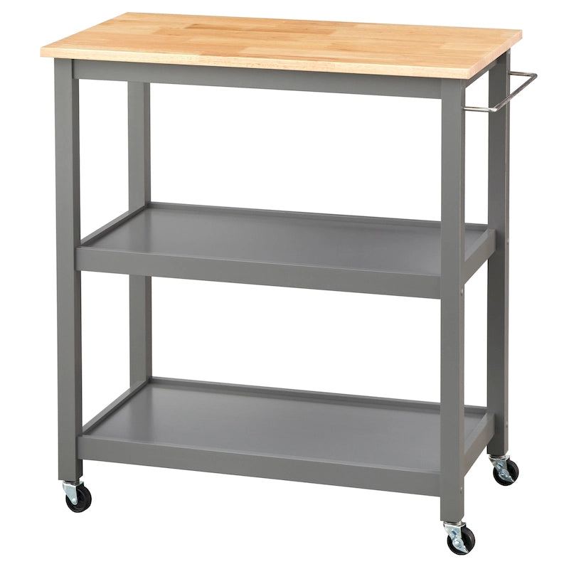 Rollbarer Küchenwagen aus Kautschukholz und MDF mit 2 Ablagen und Handtuchhalter, 86,4 cm B x 46,4 cm T x 88,9 cm H