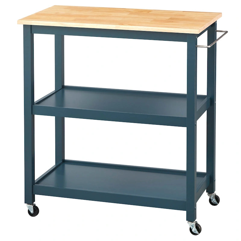 Rollbarer Küchenwagen aus Kautschukholz und MDF mit 2 Ablagen und Handtuchhalter, 86,4 cm B x 46,4 cm T x 88,9 cm H