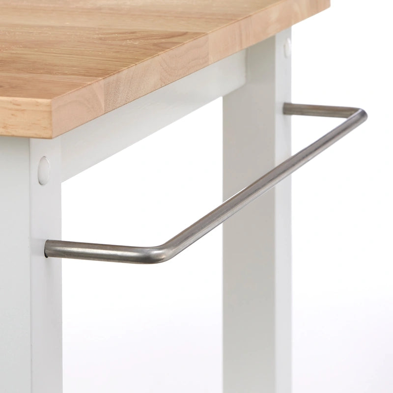 Rollbarer Küchenwagen aus Kautschukholz und MDF mit 2 Ablagen und Handtuchhalter, 86,4 cm B x 46,4 cm T x 88,9 cm H