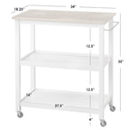 Rollbarer Küchenwagen aus Kautschukholz und MDF mit 2 Ablagen und Handtuchhalter, 86,4 cm B x 46,4 cm T x 88,9 cm H