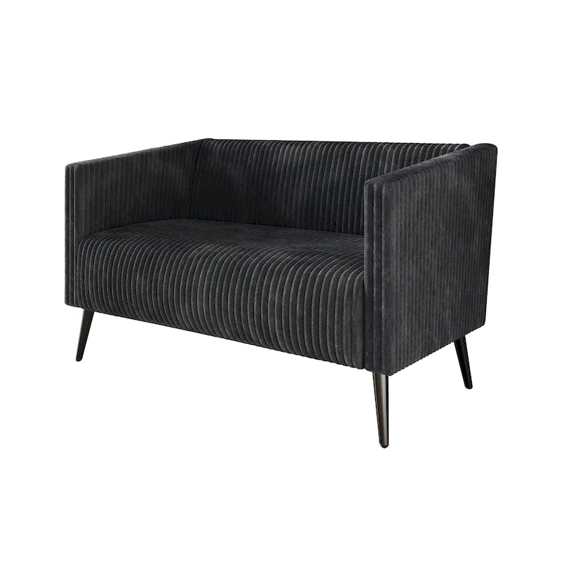 Zweisitzer-Liebessofa aus Samt-Polyester und Metall mit vertikalem Rückenlehnen-Detail 132 cm B x 78,5 cm T x 79 cm H