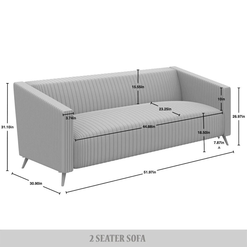 Zweisitzer-Liebessofa aus Samt-Polyester und Metall mit vertikalem Rückenlehnen-Detail 132 cm B x 78,5 cm T x 79 cm H