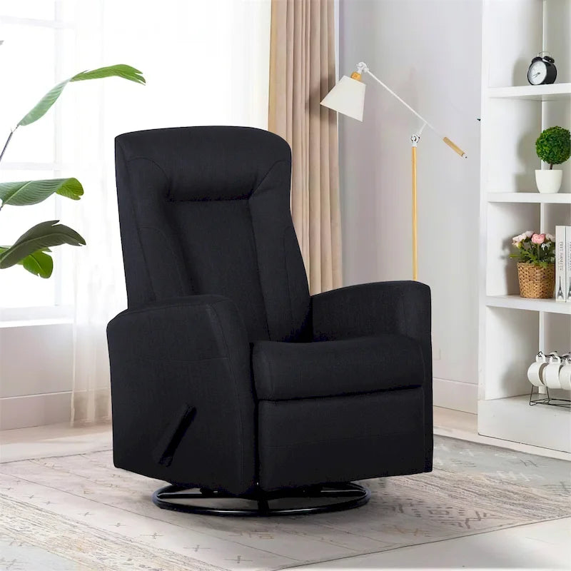 Drehbarer Schaukel- und Relaxsessel aus Massivholz und Polyestergewebe 75,5 cm B x 86,5 cm T x 103 cm H