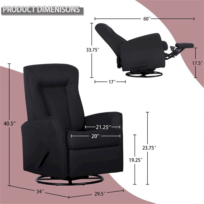 Drehbarer Schaukel- und Relaxsessel aus Massivholz und Polyestergewebe 75,5 cm B x 86,5 cm T x 103 cm H