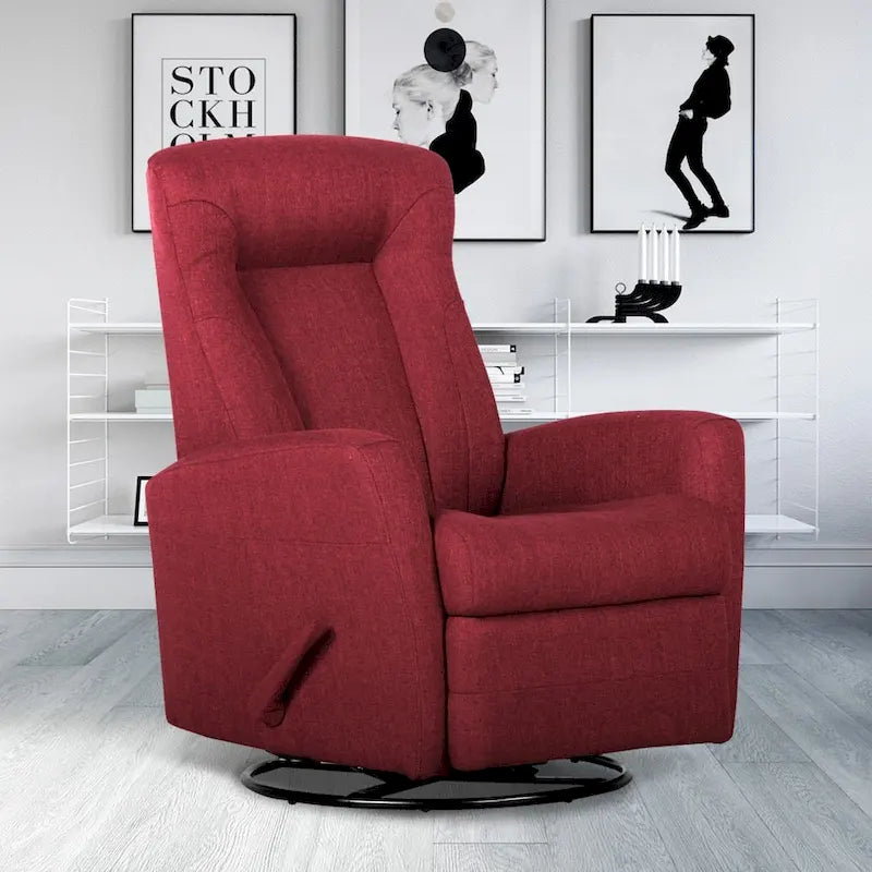 Drehbarer Schaukel- und Relaxsessel aus Massivholz und Polyestergewebe 75,5 cm B x 86,5 cm T x 103 cm H