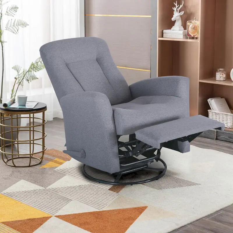 Drehbarer Schaukel- und Relaxsessel aus Massivholz und Polyestergewebe 75,5 cm B x 86,5 cm T x 103 cm H
