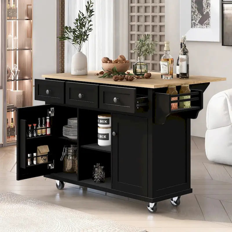 Kücheninsel-Servierwagen aus Kautschukbaum und Kunstholz mit feststellbaren Rollen 134,9 cm (B) x 74,9 cm (T) x 94,5 cm (H)