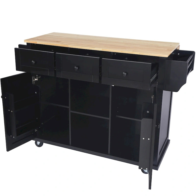 Kücheninsel-Servierwagen aus Kautschukbaum und Kunstholz mit feststellbaren Rollen 134,9 cm (B) x 74,9 cm (T) x 94,5 cm (H)