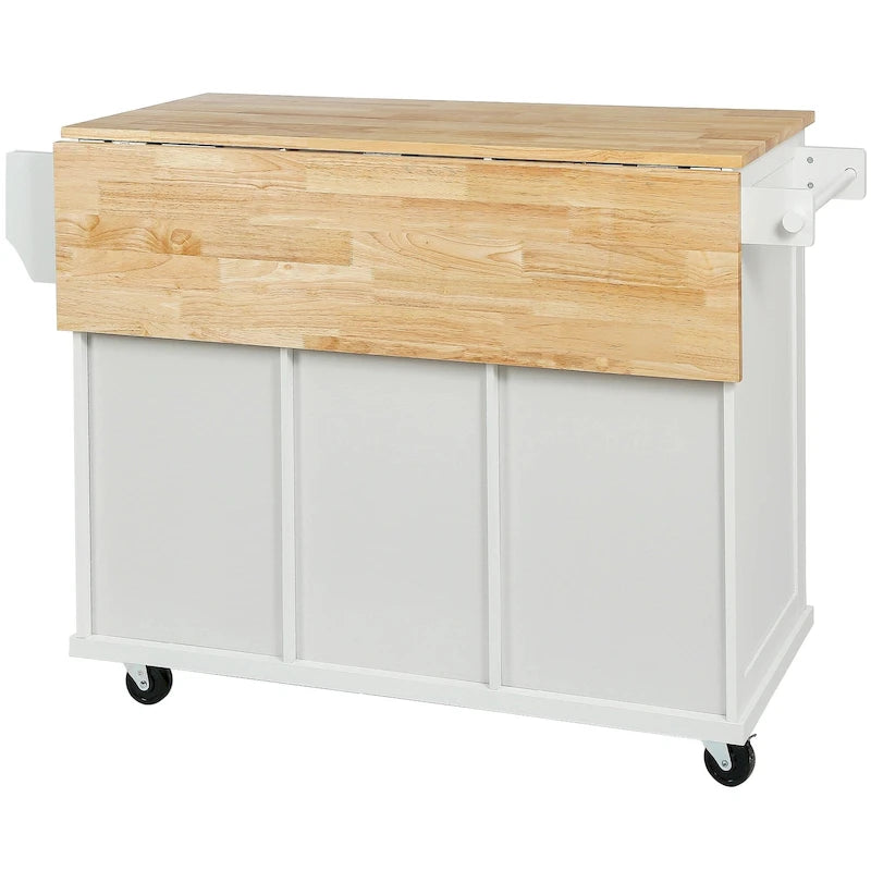 Kücheninsel-Servierwagen aus Kautschukbaum und Kunstholz mit feststellbaren Rollen 134,9 cm (B) x 74,9 cm (T) x 94,5 cm (H)