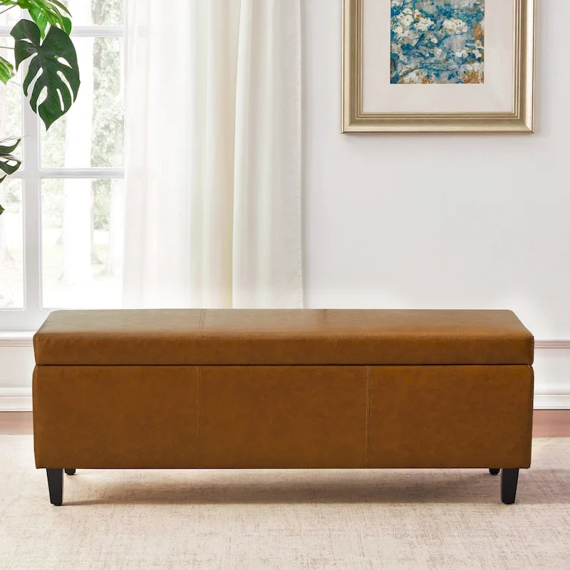 Ottomane aus Kunstleder und Massivholz, rechteckig, 127,8 cm B x 44,5 cm T x 45,7 cm H