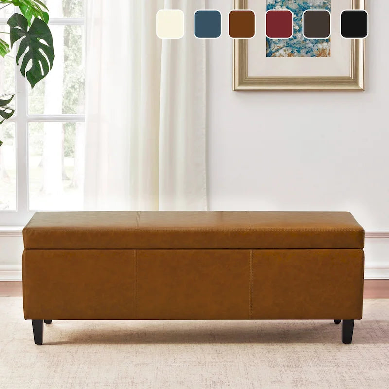 Ottomane aus Kunstleder und Massivholz, rechteckig, 127,8 cm B x 44,5 cm T x 45,7 cm H