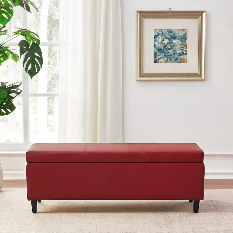 Ottomane aus Kunstleder und Massivholz, rechteckig, 127,8 cm B x 44,5 cm T x 45,7 cm H