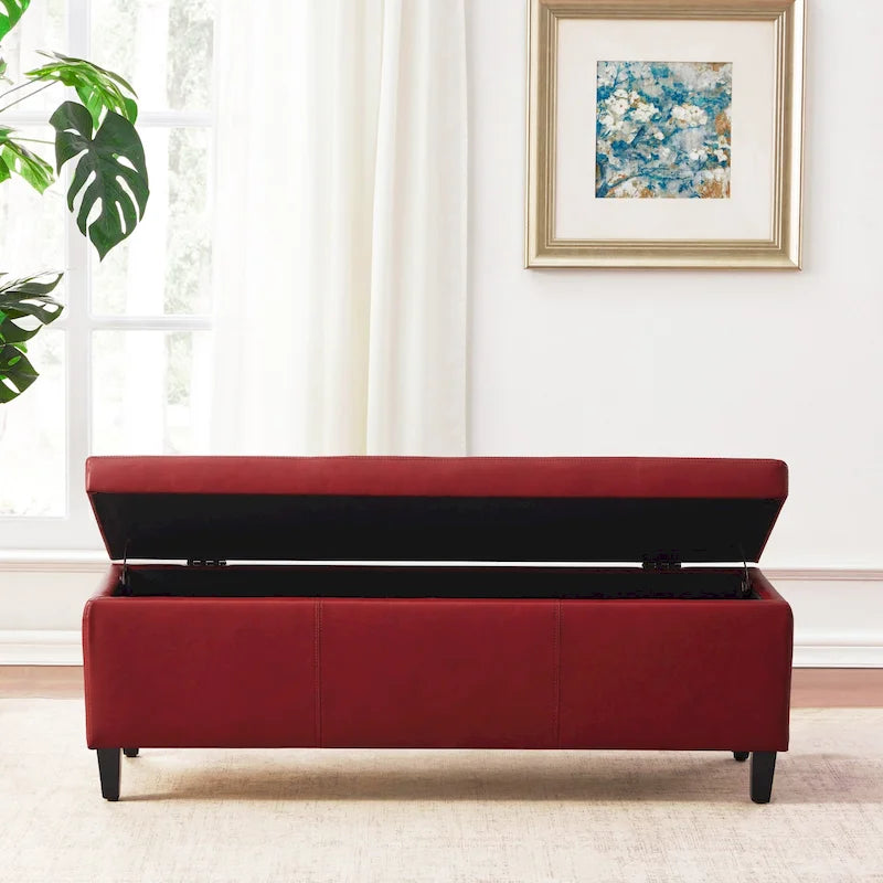 Ottomane aus Kunstleder und Massivholz, rechteckig, 127,8 cm B x 44,5 cm T x 45,7 cm H
