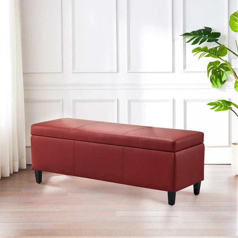 Ottomane aus Kunstleder und Massivholz, rechteckig, 127,8 cm B x 44,5 cm T x 45,7 cm H
