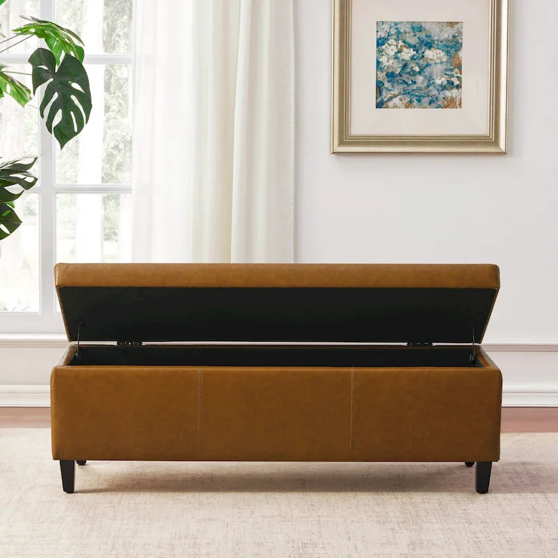 Ottomane aus Kunstleder und Massivholz, rechteckig, 127,8 cm B x 44,5 cm T x 45,7 cm H