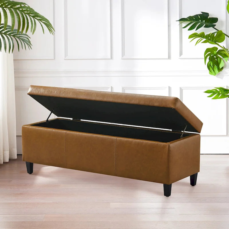 Ottomane aus Kunstleder und Massivholz, rechteckig, 127,8 cm B x 44,5 cm T x 45,7 cm H