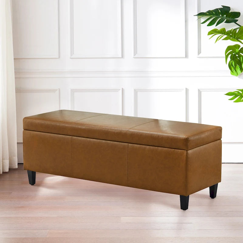 Ottomane aus Kunstleder und Massivholz, rechteckig, 127,8 cm B x 44,5 cm T x 45,7 cm H