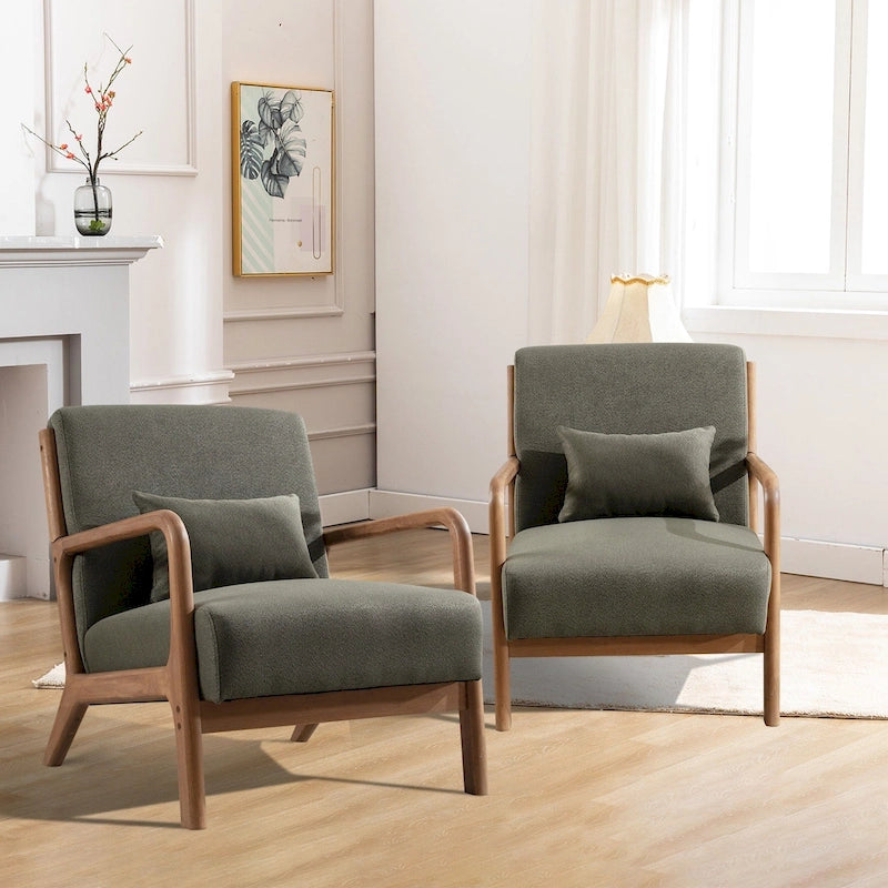 Akzentstuhl aus Massivholz und Korbgeflecht mit Lendenkissen 81 cm (T) x 66 cm (B) x 74 cm (H)