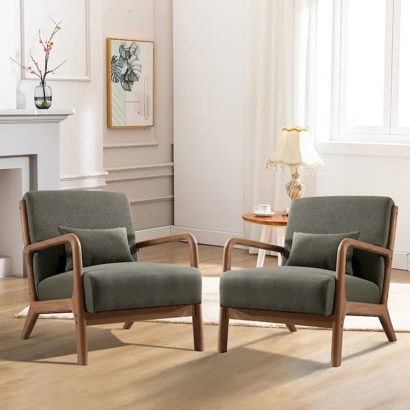 Akzentstuhl aus Massivholz und Korbgeflecht mit Lendenkissen 81 cm (T) x 66 cm (B) x 74 cm (H)