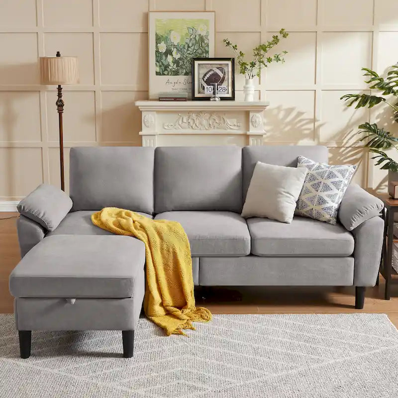 L-förmiges Sektionssofa aus Polyester und Hartholz mit umwandelbarem Ottoman 79,53" B x 52,76" T x 34,25" H