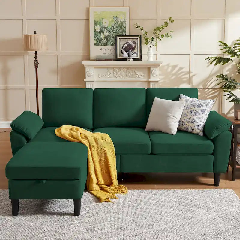 L-förmiges Sektionssofa aus Polyester und Hartholz mit umwandelbarem Ottoman 79,53" B x 52,76" T x 34,25" H